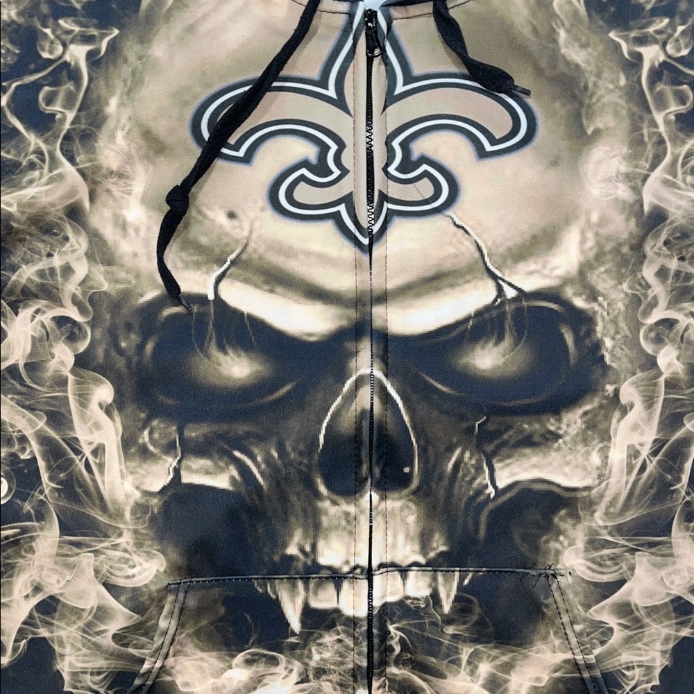 Grim Reaper Skull in Hell New Orleans Saints Hoo Dat Hoodie Hooded sweatshirt L - Picture 2 of 3